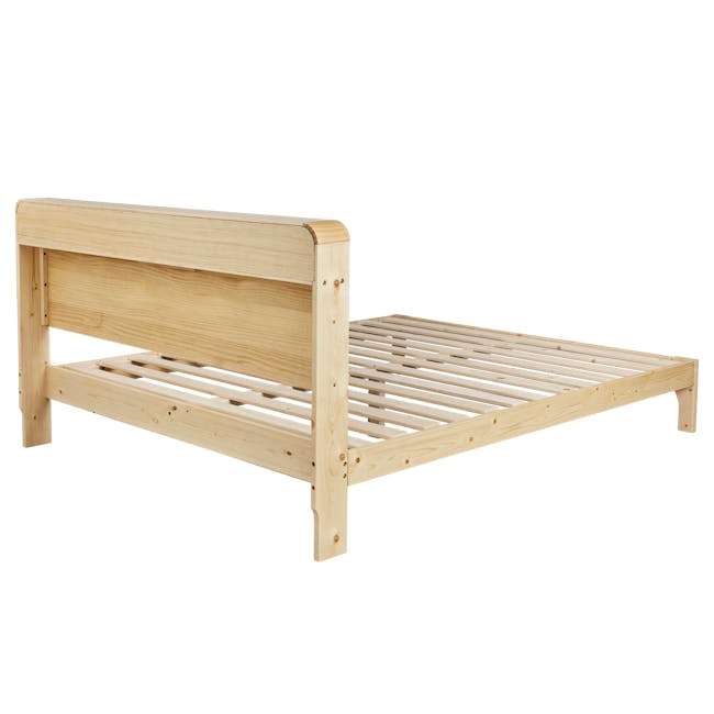 Aiko Queen Bed with Innis Side Table in White - 6 - Wooden bed frame, light wooden bed, wooden slats, wooden bed frame