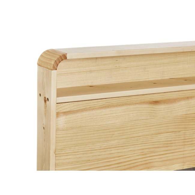 Aiko Queen Bed with Innis Side Table in White - 7 - Light wood furniture, wooden shelf, natural wood texture, wooden drawer