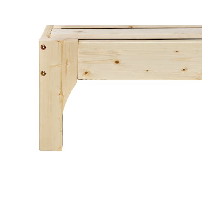 Aiko Queen Bed with Innis Side Table in White - 9 - Light wood plank furniture, natural wood texture, rustic aesthetic