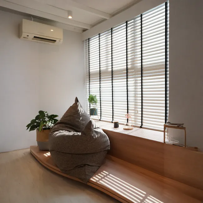 SoftRock Vesuvius Linen Rectangle Bean Bag - Osbourne - 4 - Modern living room, cozy seating, wooden bench, large window