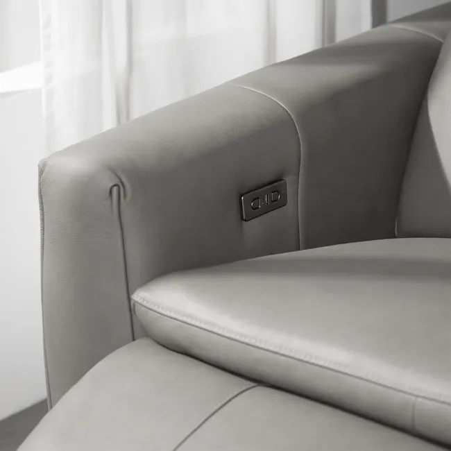 Clyde 3 Seater Power Recliner Sofa - Warm Grey (Top Grain Leather) - Zero Wall - 18