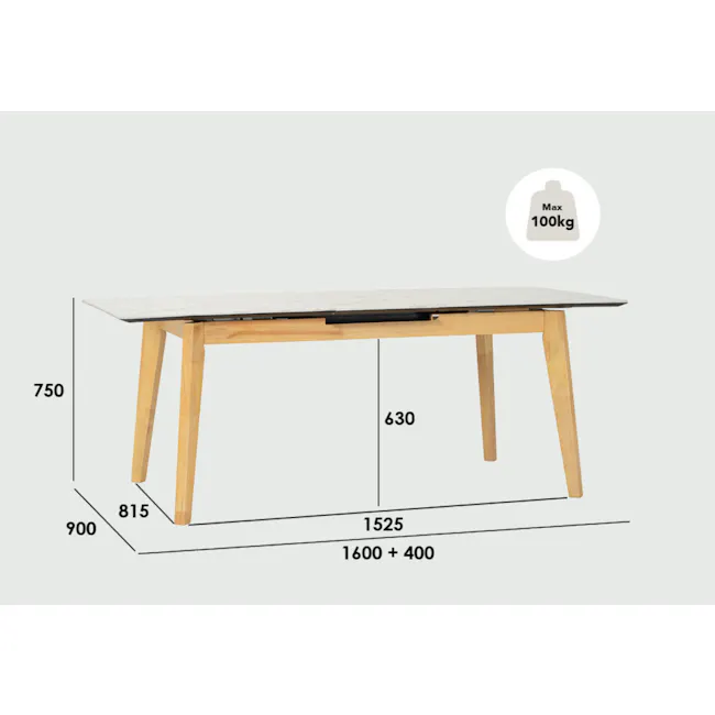 Finna Extendable Dining Table 1.6m-2m - Cocoa, Grey Marble (Smart Top™) - 14
