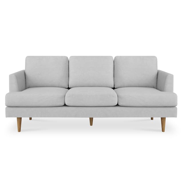 Soma 3 Seater Sofa with Soma Armchair - Silver (Scratch Resistant) - 7 - Light gray upholstered sofa, modern design, wooden