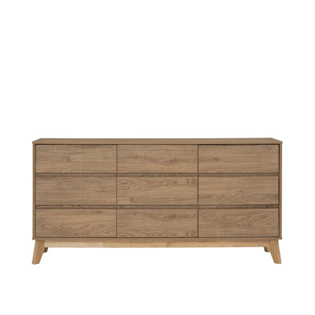 Herschel 9 Drawer Chest 1.5m - Natural - 1 - Wooden dresser with natural wood finish, minimalist design, six drawers