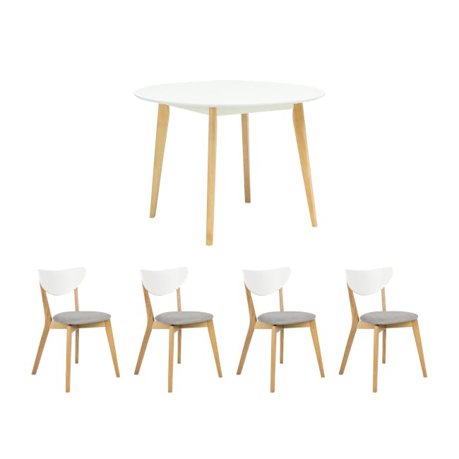 Harold Round Dining Table 1.05m in White with 4 Harold Dining Chairs in Dolphin Grey - 1 - Modern minimalist dining room