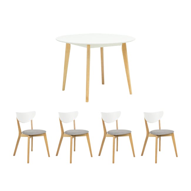 Harold Round Dining Table 1.05m in White with 4 Harold Dining Chairs in Dolphin Grey - 0