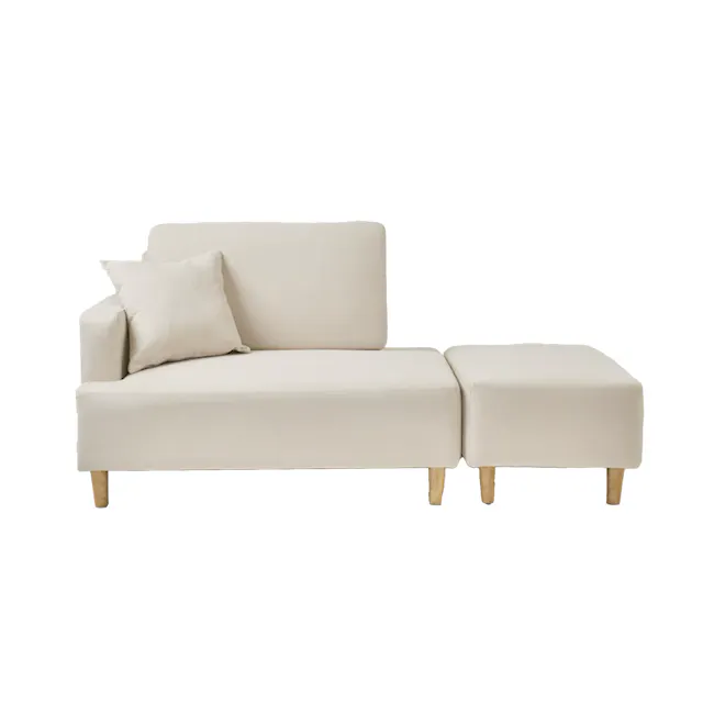 Genevieve 2 Seater Chaise Sofa with Ottoman - Ivory (Pet Friendly) - 1 - Cream-colored, modern sofa with plush cushions