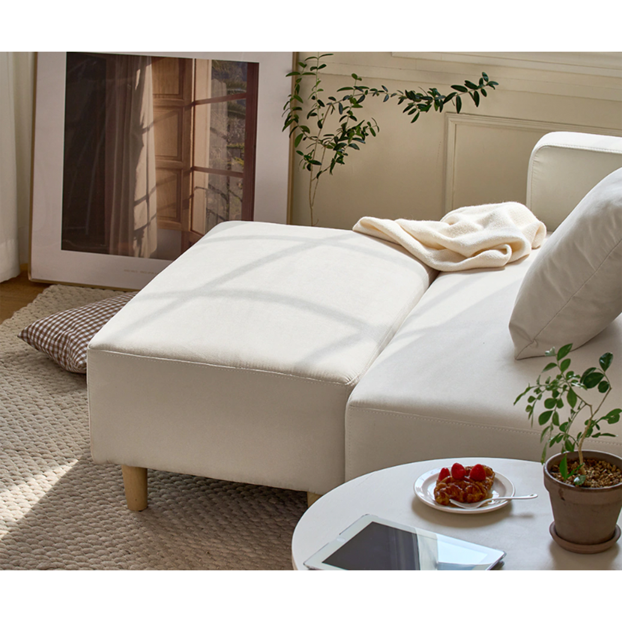 Genevieve Seater Chaise Sofa with Ottoman Ivory (Pet Friendly