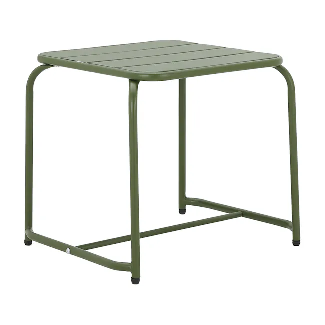 Gotland Outdoor Side Table - 5 - Green outdoor patio table with sturdy metal frame, four-legged design, flat tabletop