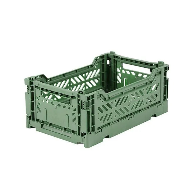 Aykasa Foldable Minibox - Sage - 1 - Green plastic crate with intricate cut-out patterns, sturdy construction, spacious