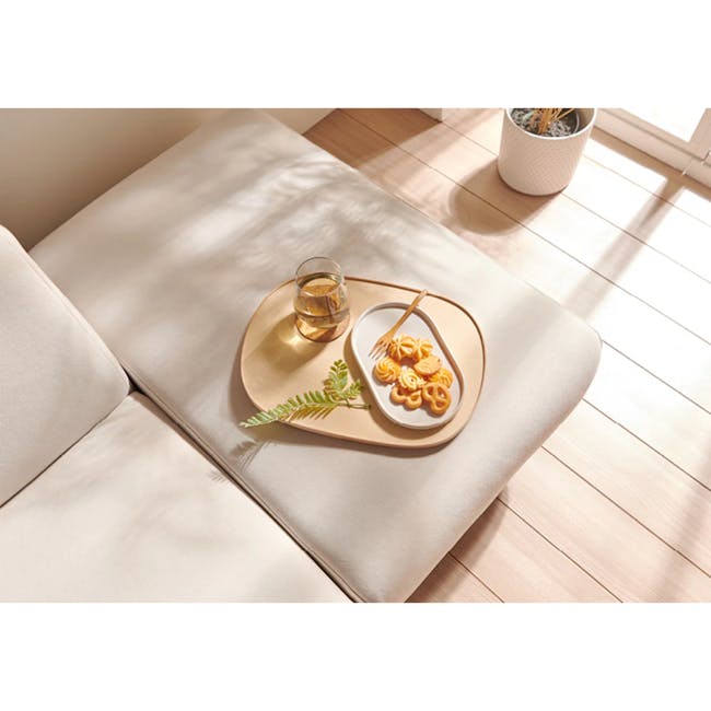 Melysa 3 Seater Left Arm Chaise Sofa with Adjustable Headrest - Ivory (Eco Clean Fabric) - 17 - Sunlit beige sofa