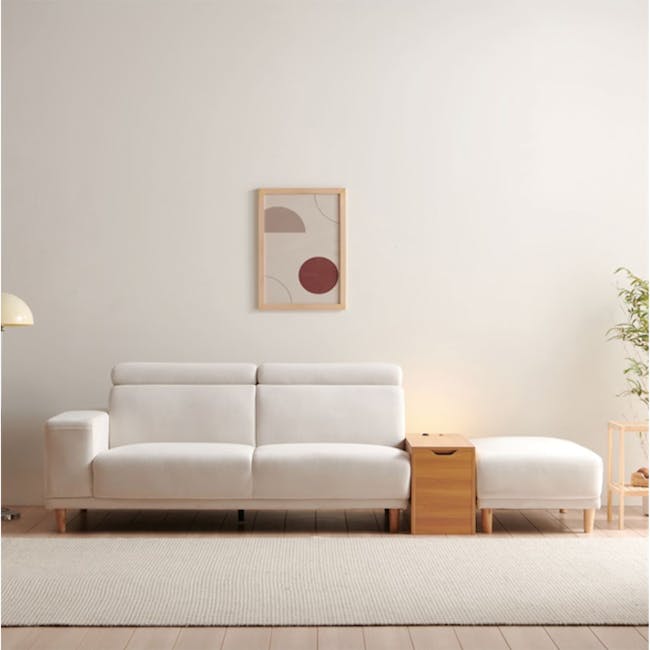 Melysa 3 Seater Left Arm Chaise Sofa with Adjustable Headrest - Ivory (Eco Clean Fabric) - 8 - Minimalist living room