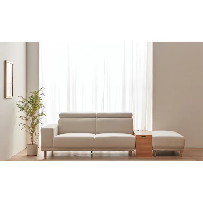 Melysa 3 Seater Left Arm Chaise Sofa with Adjustable Headrest - Ivory (Eco Clean Fabric) - 13 - Minimalist living room