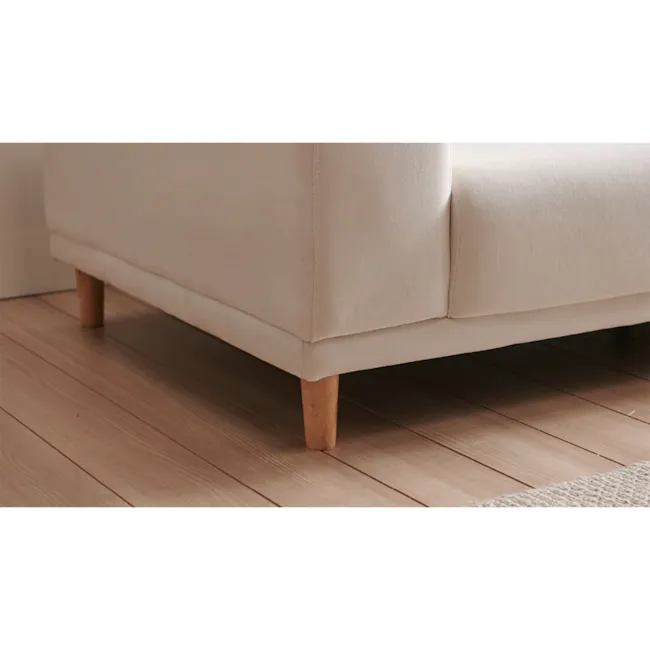 Melysa 3 Seater Left Arm Chaise Sofa with Adjustable Headrest - Ivory (Eco Clean Fabric) - 14 - Cream sofa with wooden legs