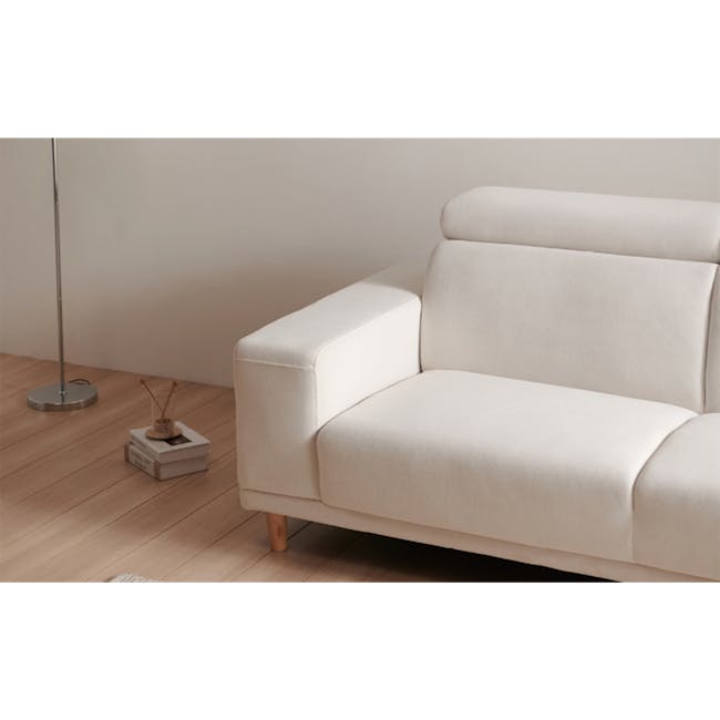 Melysa 3 Seater Left Arm Chaise Sofa with Adjustable Headrest - Ivory (Eco Clean Fabric) - 9 - Cream-colored, modern