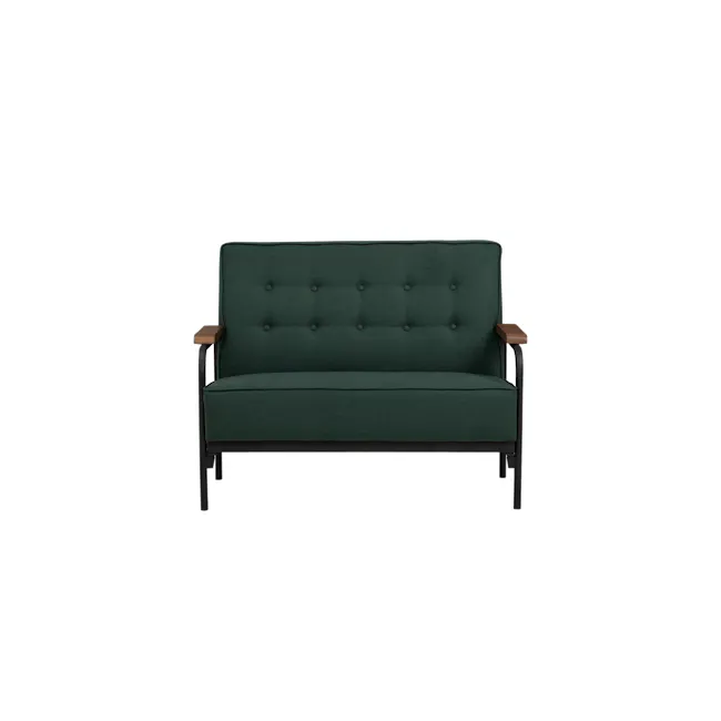 Daryl 2 Seater Sofa - Kale - 1 - Green upholstered armchair with tufted backrest and wooden armrests, sleek design, modern