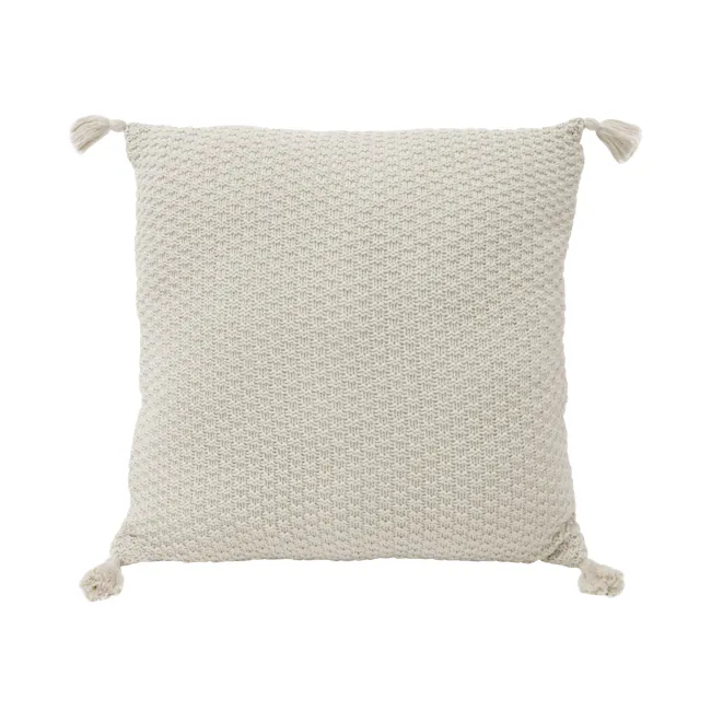 Laura Knitted Cushion - Cream - 1 - Cream knitted throw pillow, cream-colored, textured fabric, cozy throw, decorative