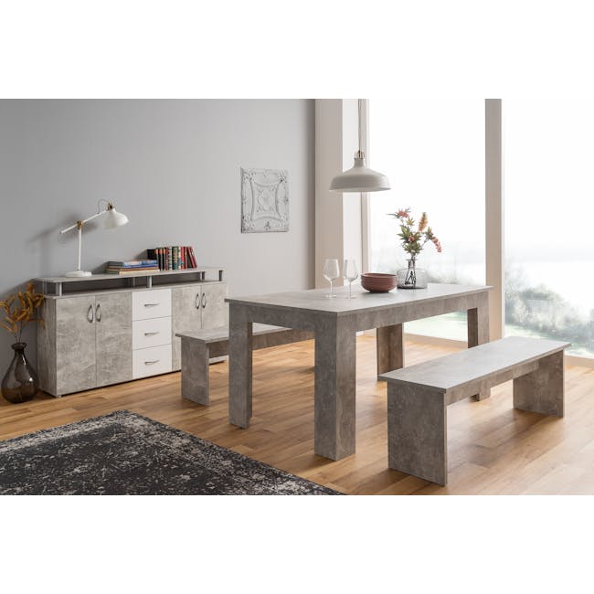 Mila Concrete Dining Set - 1.4m Table and 2 Benches - 1
