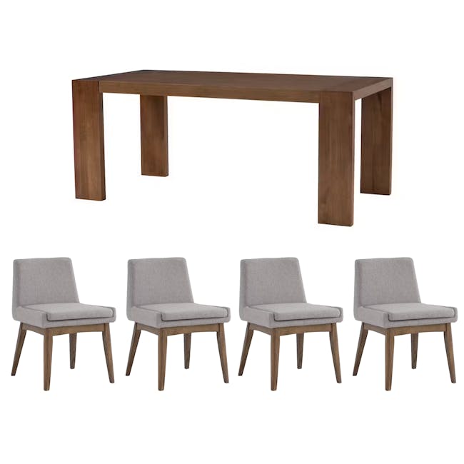 Clarkson Dining Table 1.8m in Cocoa with 4 Fabian Dining Chairs in Dolphin Grey - 0