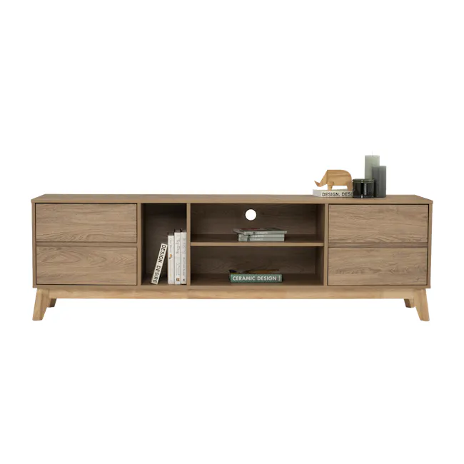 Herschel TV Console 1.8m - Natural - 5 - Wooden sideboard, minimalist design, natural wood finish, open shelving, decorative