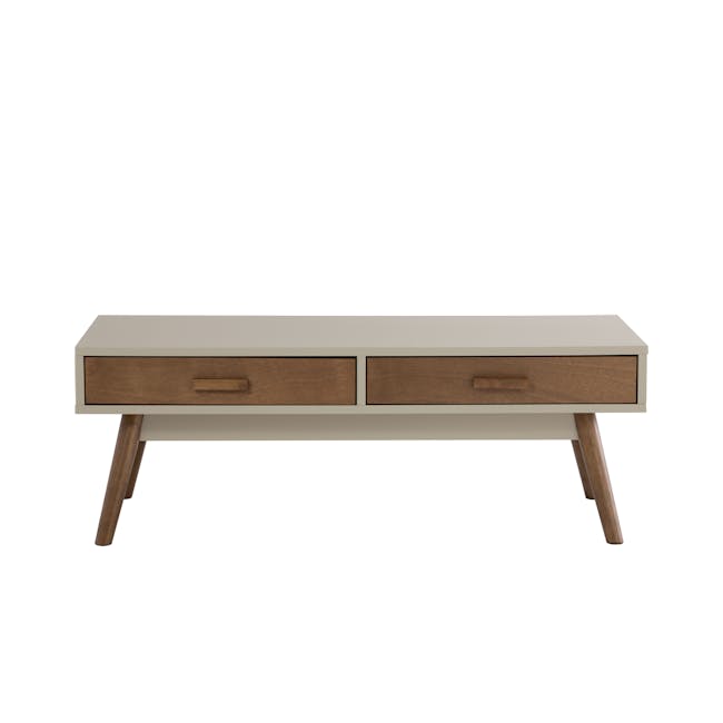 (As-is) Brexley Coffee Table - 1 - Wooden side table with two drawers, minimalist design, modern aesthetic, sleek finish