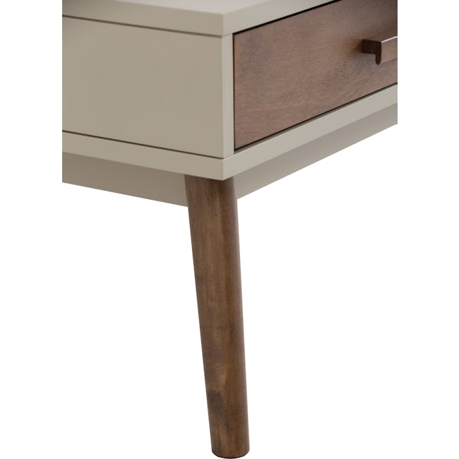 (As-is) Brexley Coffee Table - 17 - Wooden drawer with metal handle, beige drawer unit, wooden legs, natural wood grain