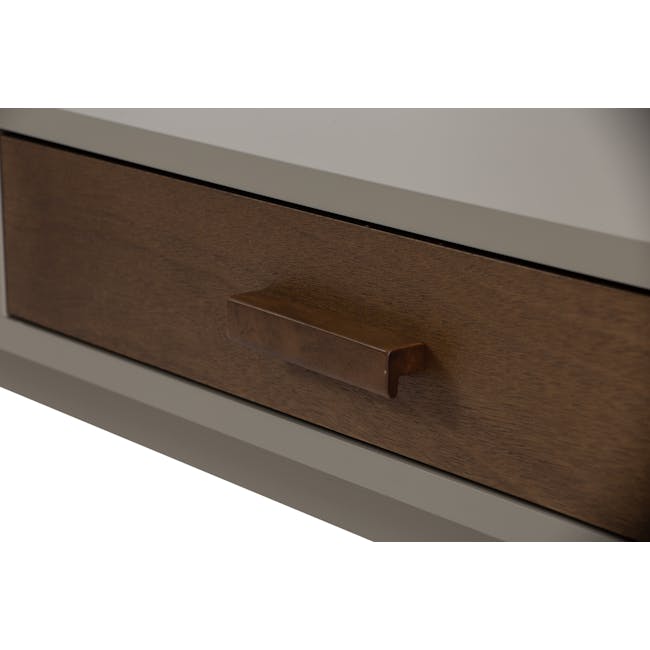 (As-is) Brexley Coffee Table - 18 - Wooden drawer handle, sleek design, polished finish, rich brown hue, minimalist style