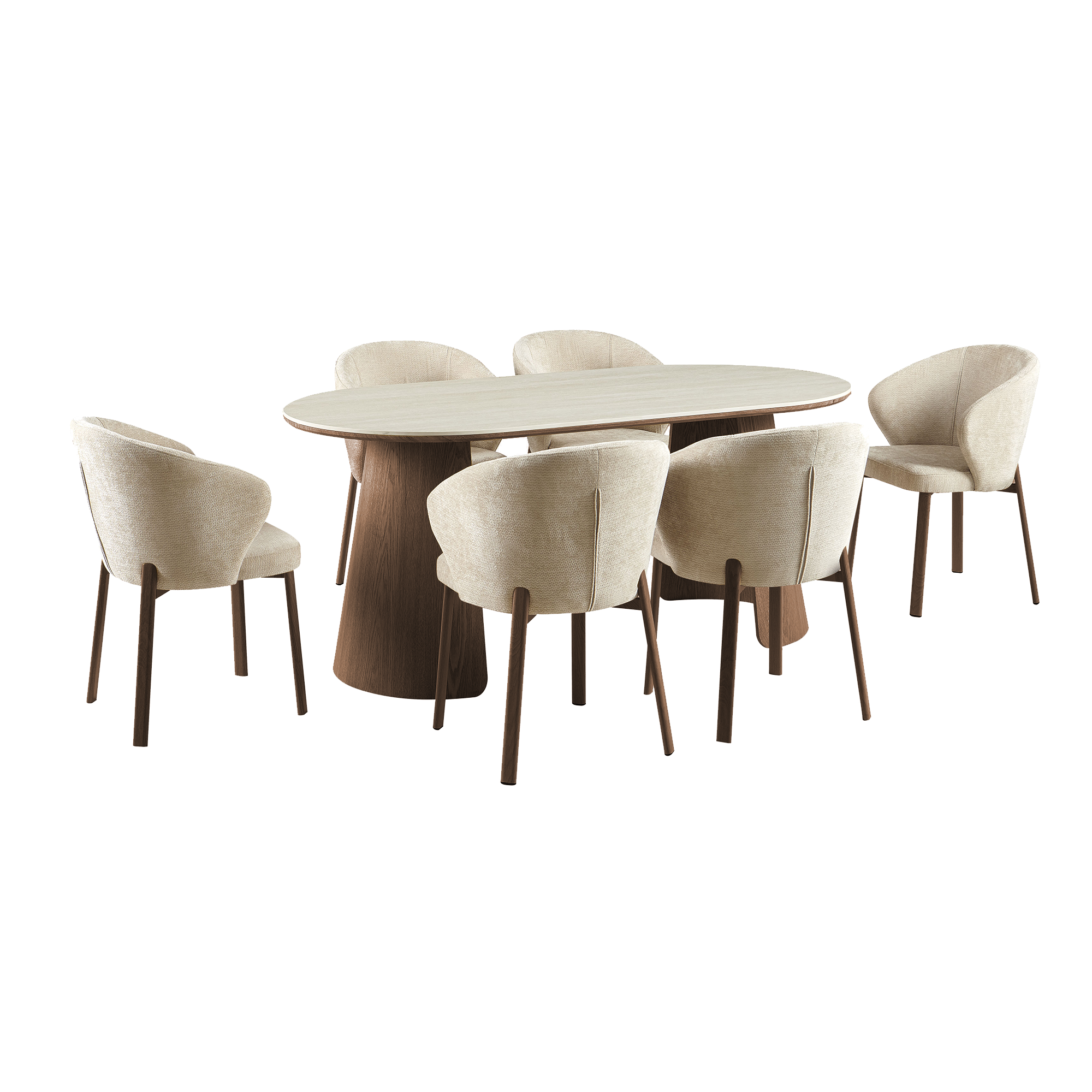 Apollo Dining Table 1.8m (Sintered Stone) with 6 Apollo Dining Armchairs - Walnut