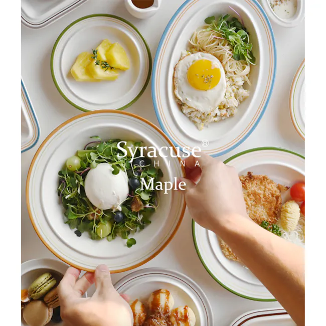 Syracuse Maple 8-Piece Ceramic Dinnerware Set - Ivory White - 2