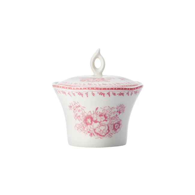Luzerne Lancaster Garden Sugar Pot - Pink - 1 - vase, ceramic container, white and red design, floral pattern, elegant