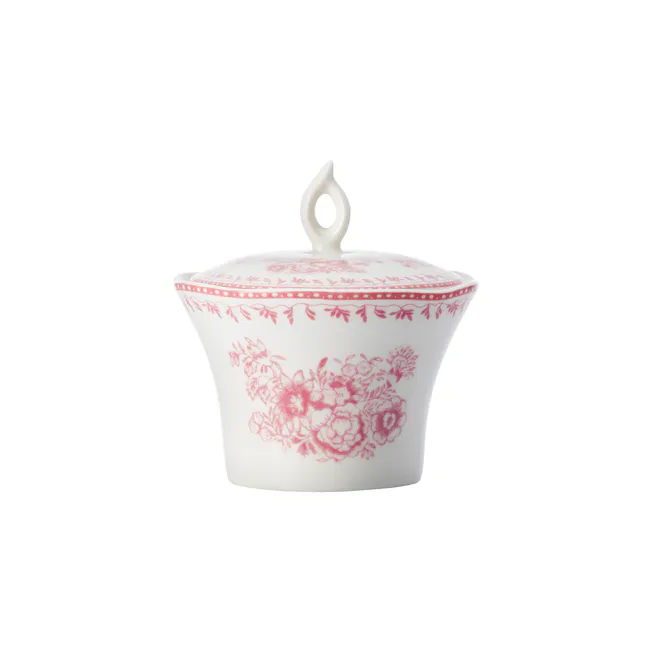 Luzerne Lancaster Garden Sugar Pot - Pink - 1 - vase, ceramic container, white and red design, floral pattern, elegant