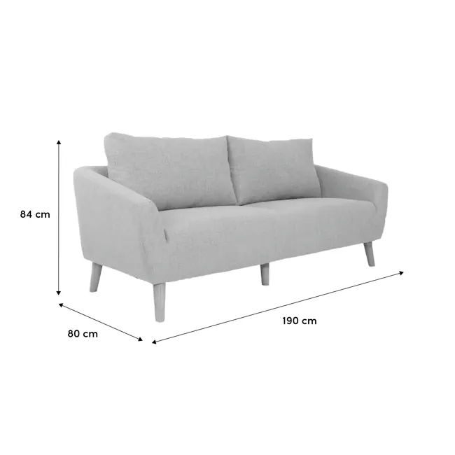 Hana 3 Seater Sofa - Sand - 9 - Modern gray sofa, 84 cm height, 80 cm width, 190 cm length, armrests, three pillows, fabric
