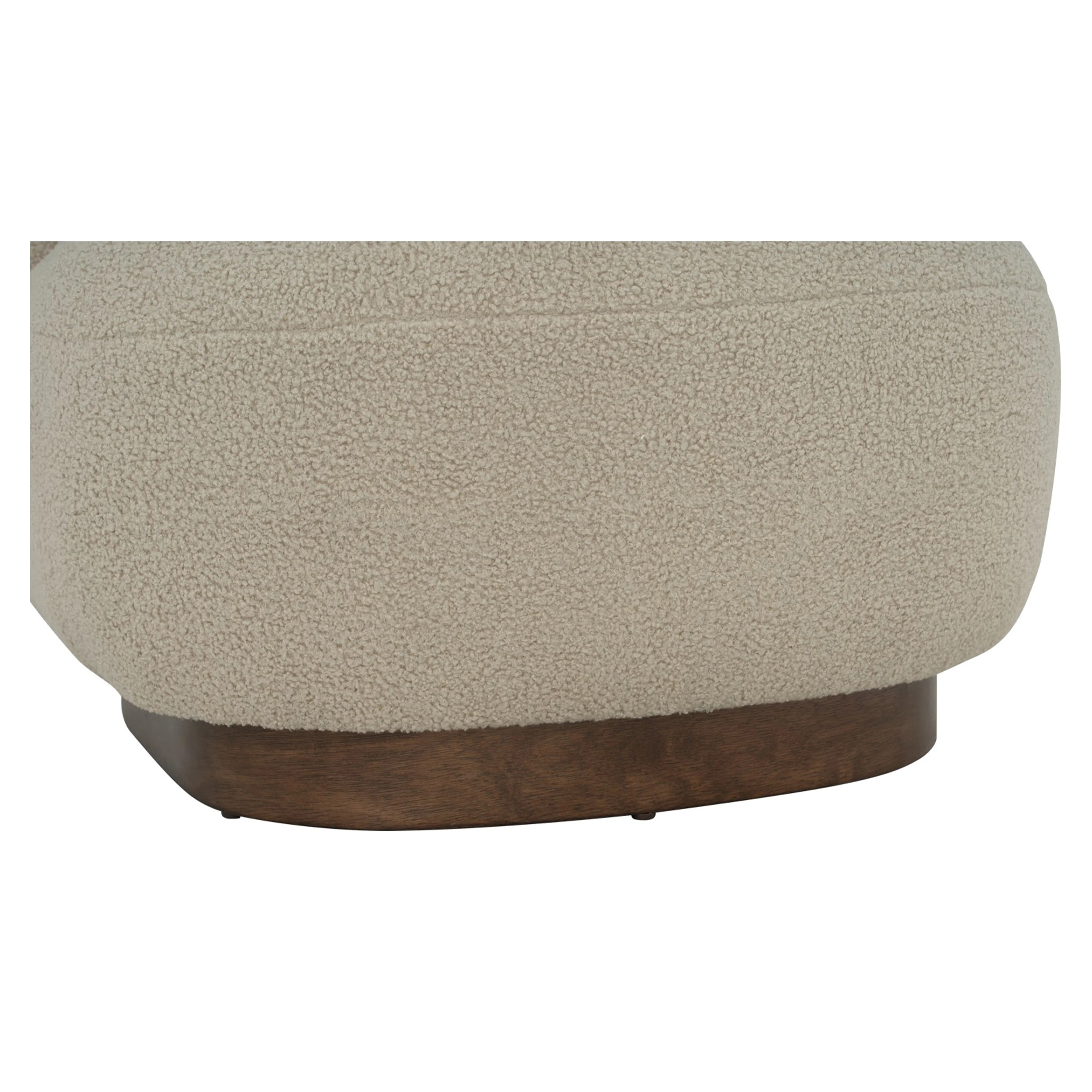 Leila Lounge Chair - Brown Beige - 10 - Cream-colored, plush, round ottoman with dark wood base, modern design, comfortable