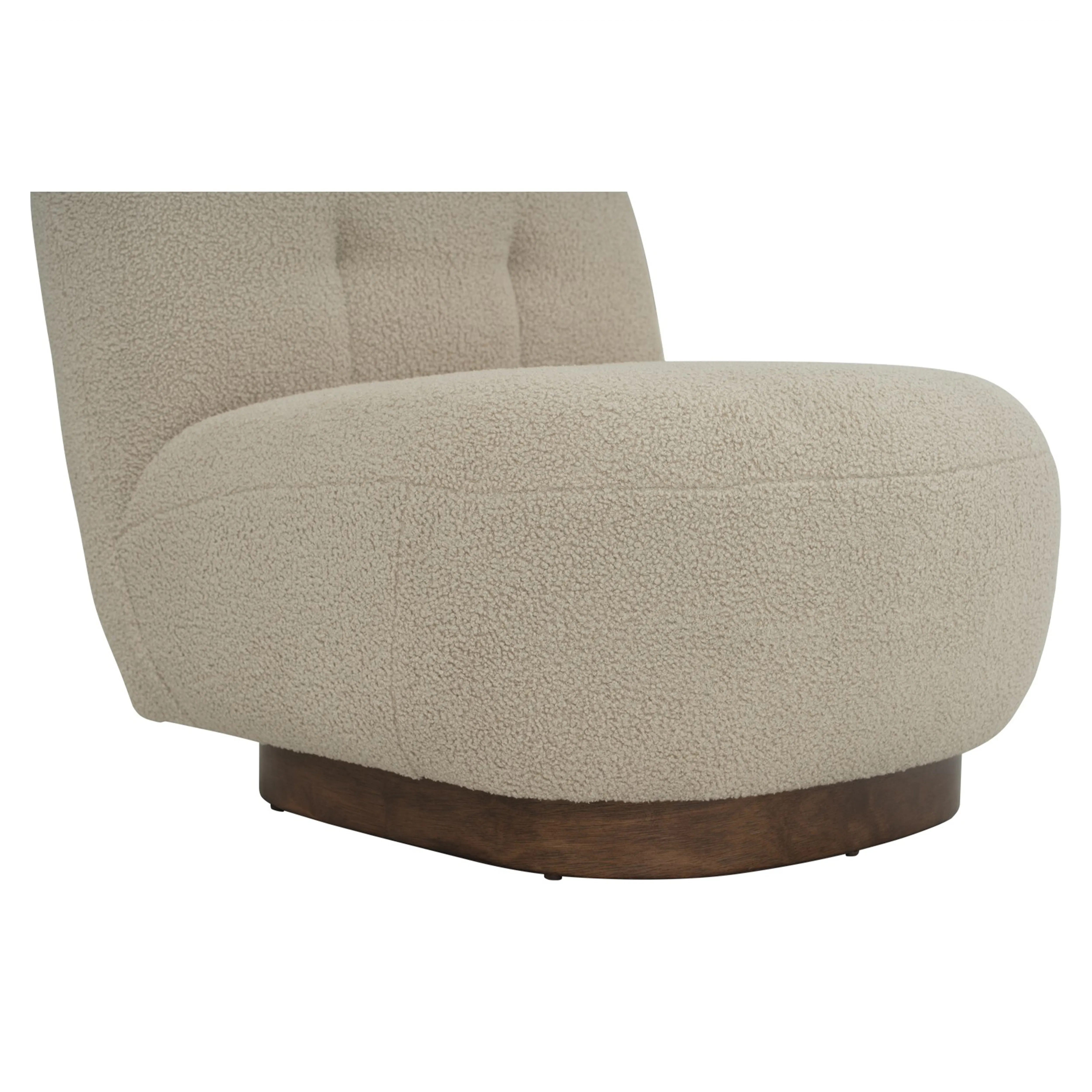 Leila Lounge Chair - Brown Beige - 9 - Cream upholstered armchair, round wooden base, plush fabric, modern design
