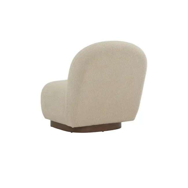 Leila Lounge Chair - Brown Beige - 6 - Cream upholstered armchair, minimalist design, soft texture, cushioned seat, wooden