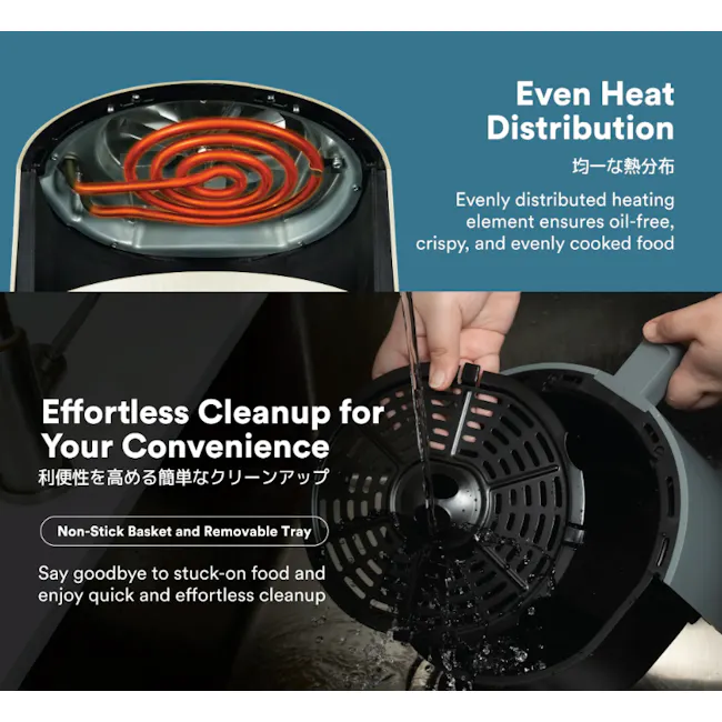TOYOMI 3.7L Matte Palette Air Fryer AF 3766 - Pebble Blue - 6 - Even Heat Distribution, Evenly distributed heating element