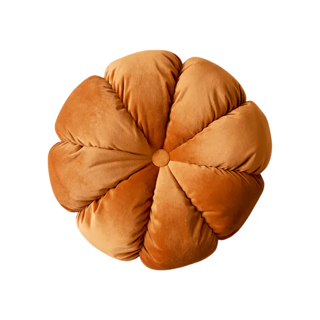 Velvet Petal Round Cushion - Rust - 1 - Soft, plush, orange, cushioned, round, fluffy, velvet, fabric, comfort, cozy