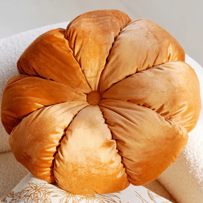 Velvet Petal Round Cushion - Rust - 6 - Soft, plush, orange cushion, fluffy, luxurious, velvet, satin, plush fabric