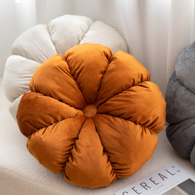 Velvet Petal Round Cushion - Rust - 7 - Soft, plush, orange cushion, cozy seating, comfortable, inviting, modern design