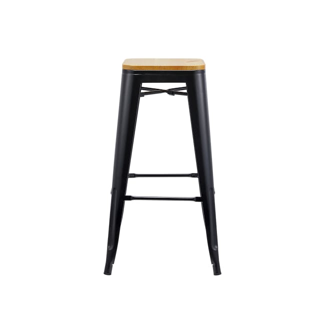 Bartel Bar Stool with Wooden Seat - Black - 2