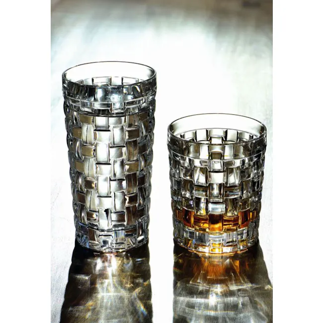 Nachtmann Bossa Nova Lead Free Crystal Rock Tumbler 4pcs Set - 4 - Clear glass with intricate mosaic pattern, filled with