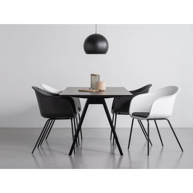 Edna Dining Table 1.6m in Granite Grey (Sintered Stone) with 4 Rayner Dining Armchairs in White and Black - 8