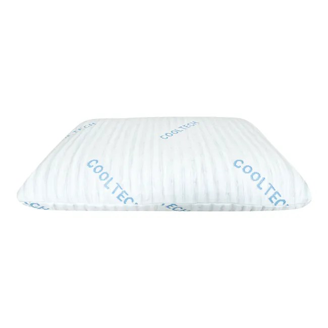 Intero Air-Pass CoolTech Charcoal Memory Foam Pillow Comfort - 7 - White cushion with blue text "COOLTECH, " ribbed texture