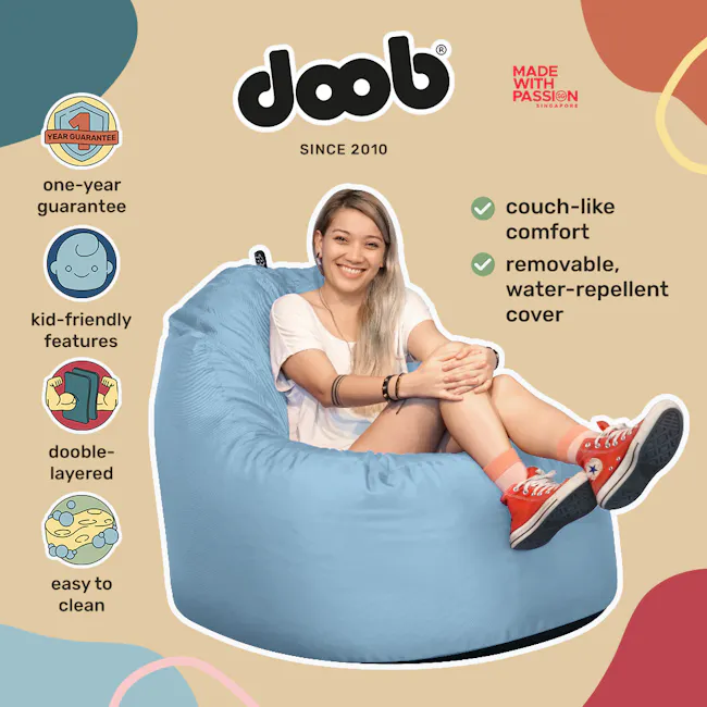 Doob Oomph Water-Repellent Bean Bag Chair - Pewter Blue (2 Sizes) - 5 - one-year guarantee, kid-friendly features