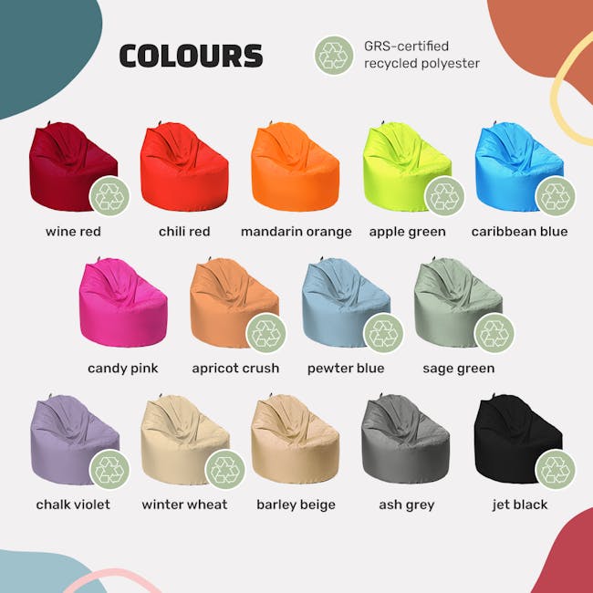 Doob Oomph Water-Repellent Bean Bag Chair - Winter Wheat (2 Sizes) - 12 - wine red, chili red, mandarin orange, apple green