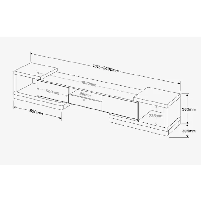 Derelle Extendable TV Console 1.6m-2.4m - Grey - 25