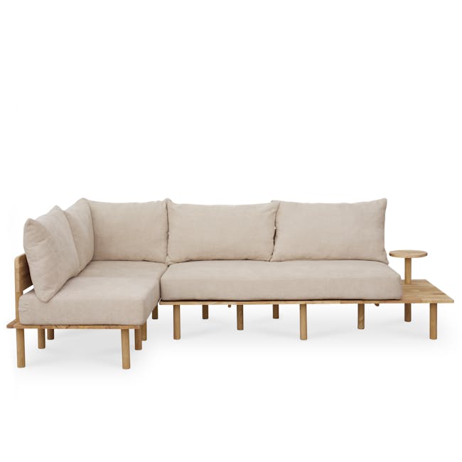 Nara L-Shape Sofa with Side Table - Beige - 0