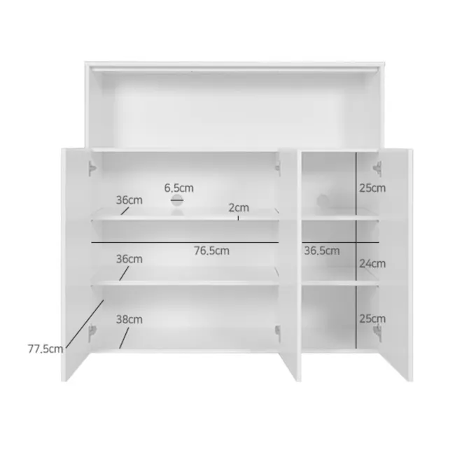 Fikk 3 Door Open Tall Cabinet - White - 12 - Shelf with dimensions, open shelving, white storage unit, 36cm shelf, 5cm