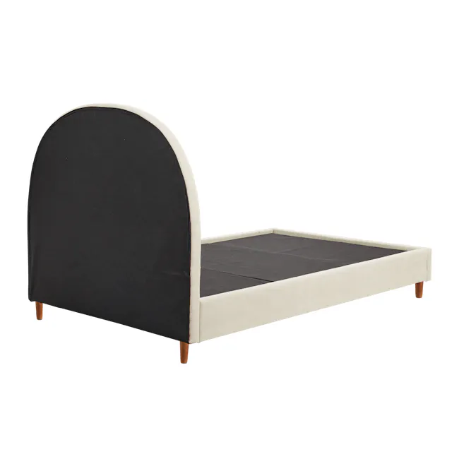 Aspen Super Single Bed - Acru - 5 - Modern bed frame with black and beige upholstery, minimalist design, curved headboard