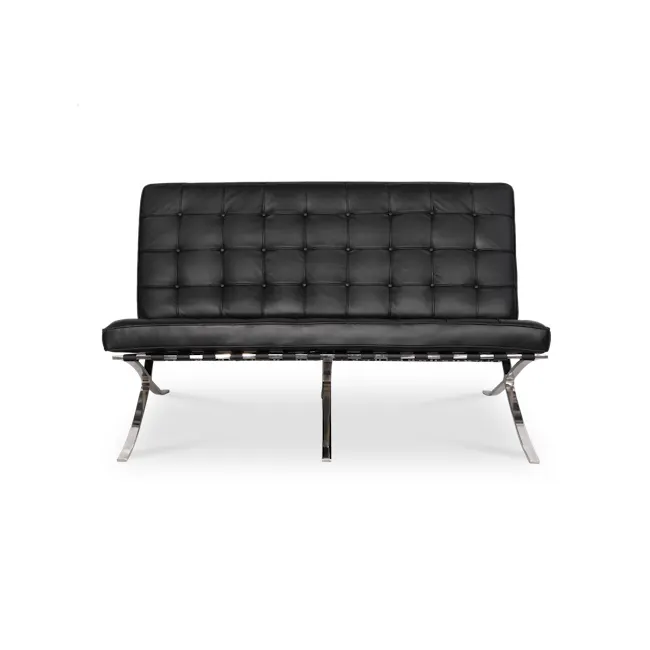 Benton 2 Seater Sofa - Black (Genuine Cowhide) - 1 - Black leather sofa, minimalist design, modern style, elegant chair